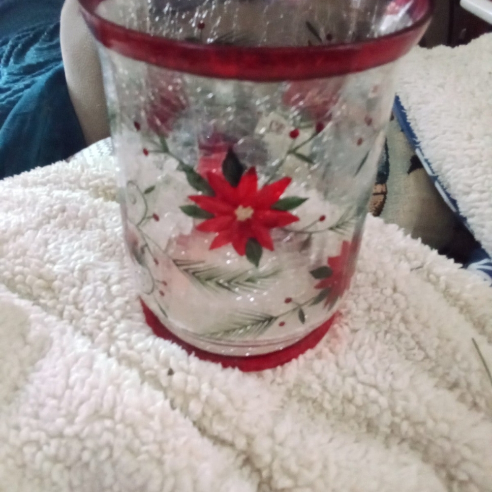 Poinsettia cracked candle holder glass